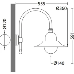 Außenwandlampe im Fabrikstil mit Bogenarm