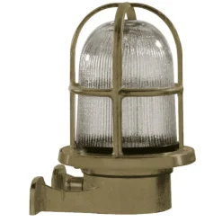 Außenwandlampe N° 15 aus Messing mit Rillenglas