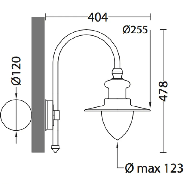 Bogenarm-Wandlampe für außen mit Spitzzylinder