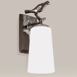 Charmante kleine Wandleuchte mit Spatzen-Dekor aus Bronzeguss Plume