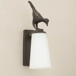 Charmante kleine Wandleuchte mit Vogel-Dekor aus Bronzeguss Pia