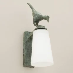 Charmante kleine Wandleuchte mit Vogel-Dekor aus Bronzeguss Pia