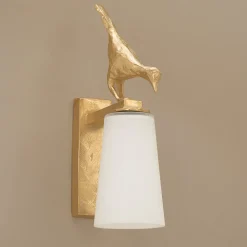 Charmante kleine Wandleuchte mit Vogel-Dekor aus Bronzeguss Pia