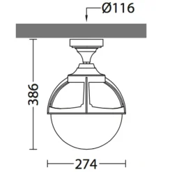 Deckenlampe für außen mit PMMA-Glaskugel