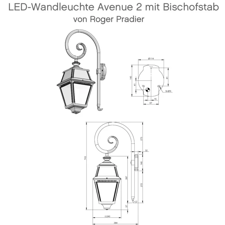 Dekorative LED-Wandleuchte Avenue 2 mit Bischofstab