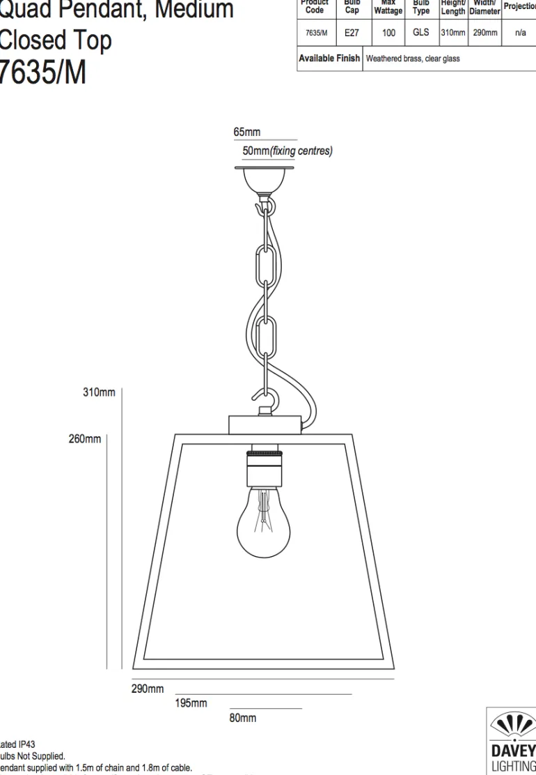 Englische Pyramidenstumpf-Hängelaterne aus Messing 7635/M