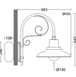 Fabrikstil-Wandlampe für Außen mit großem Schirm