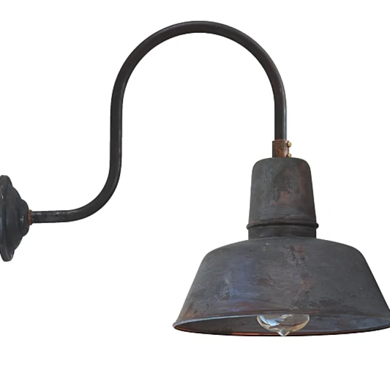 Fabrikstil-Wandleuchte Berlin W1600 Kupfer Patina mit Glas