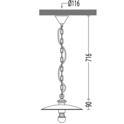 Flache Hängelampe für außen mit Kette
