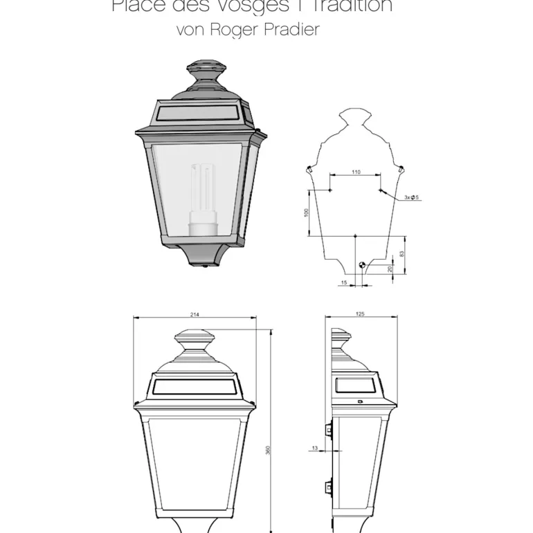 Flache Wandleuchte Place des Vosges 1 T
