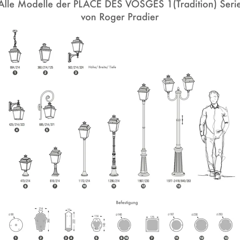 Flache Wandleuchte Place des Vosges 1 T