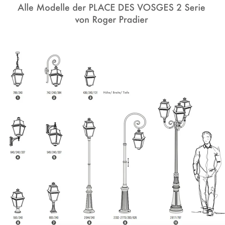 Französische Wandleuchte Place des Vosges 2 mit Bischofstab