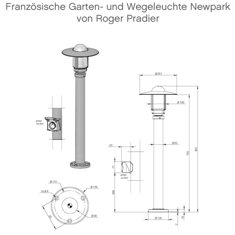 Garten- und Wegeleuchte Newpark mit Steckdose