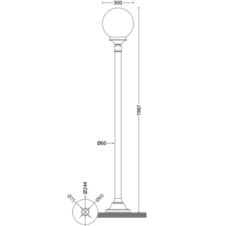 Garten-Kugelleuchte auf schlichtem Mast