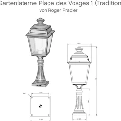 Gartenlaterne mit historischem Mast Place des Vosges 1 T