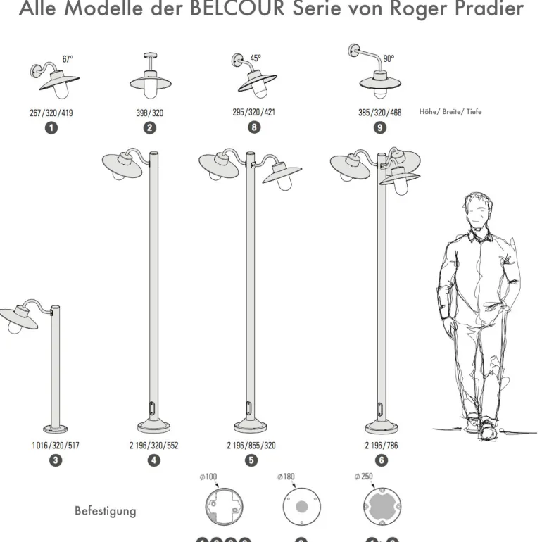 Gartenleuchte mit Schirm und Zylinderglas Belcour