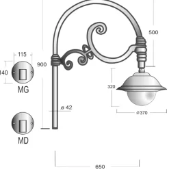 Große Außen-Wandleuchte Bogen 44W mit Kupferschirm
