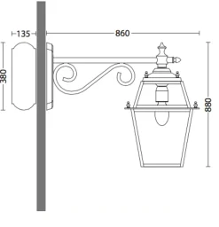 Große Edelstahl-Außenwandleuchte mit Wandarm