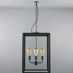 Große Kasten-Hängelaterne aus Messing 7638/4ELE