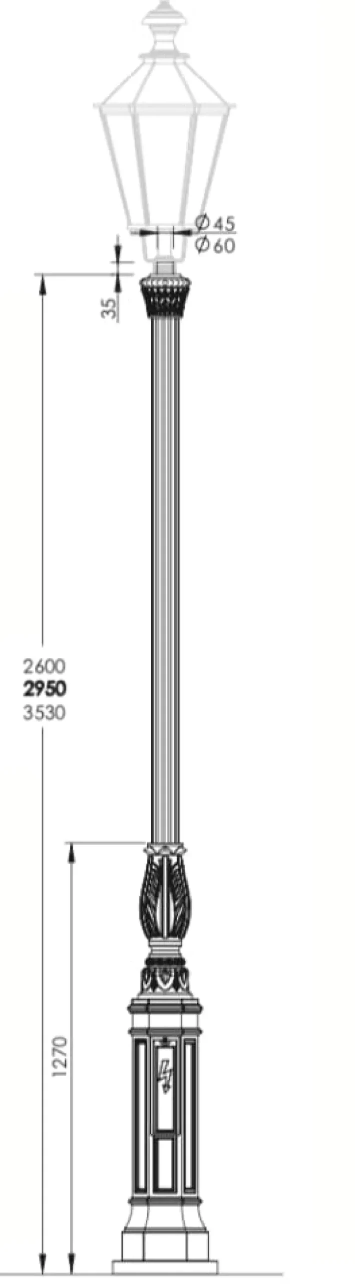 Gussmast mit Akanthusblattkelch S2KL 260 / 295 / 353 cm