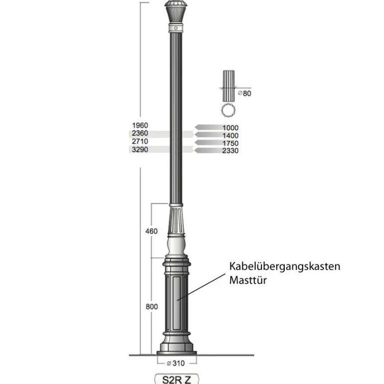 Gussmast mit glattem Baluster S2 RZ 196 / 236 / 271 / 329 cm