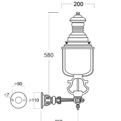 Hamburger Rundmantellaterne mit Wandarm DZ 4L