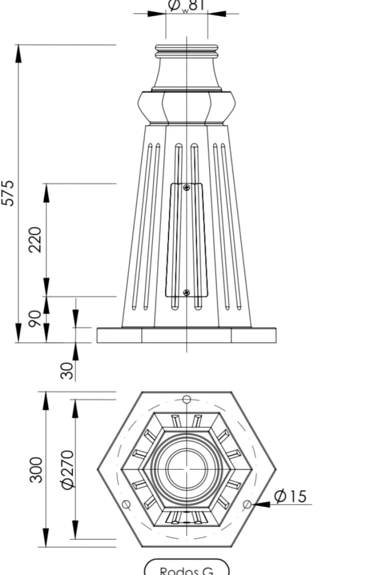 Historischer Mast RODOS G mit Masttür 57,5 / 160 / 210 cm