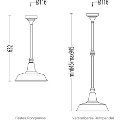 Industriestil-Deckenlampe für außen mit Rohrpendel