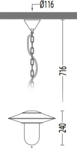 Italienische Hängelampe mit Kette und Makrolon-Glas