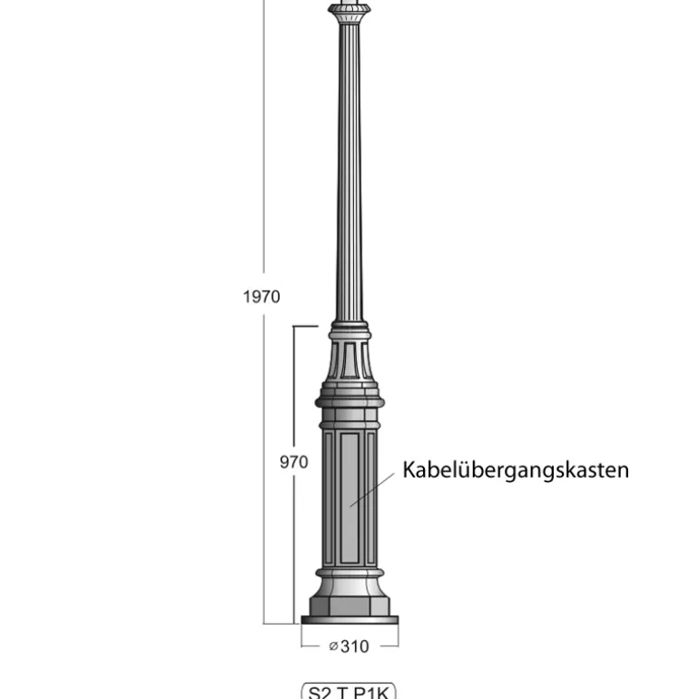 Klassischer Gussmast mit Kassetten-Baluster S2 T P1K 197 / 247 cm