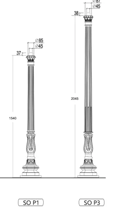 Klassischer Mast aus Aluminiumguss SO P1.P3 155 / 205 cm