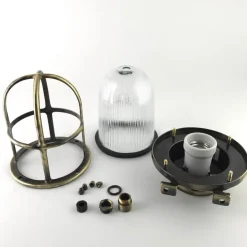 Kleine Außenwandlampe N° 15N aus Messing mit Rillenglas