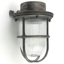 Kleine Außenwandlampe N° 15N aus Messing mit Rillenglas