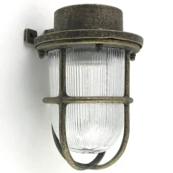 Kleine Außenwandlampe N° 15N aus Messing mit Rillenglas