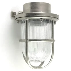Kleine Außenwandlampe N° 15N aus Messing mit Rillenglas