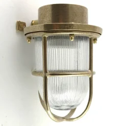 Kleine Außenwandlampe N° 15N aus Messing mit Rillenglas