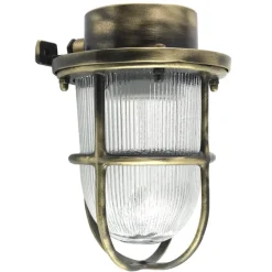 Kleine Außenwandlampe N° 15N aus Messing mit Rillenglas