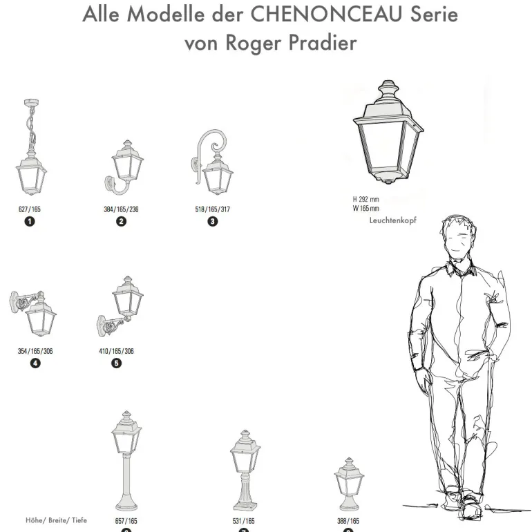 Kleine Außen-Wandleuchte Chenonceau mit nostalgischem Wandarm