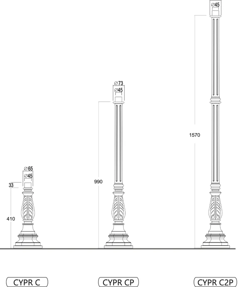 Kleine Säule CYPR C mit Akanthusblattkelch 41 / 99 / 157 cm
