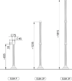 Kleine Säule ELBA P mit kannelierter Stange 66 / 124 / 182 cm