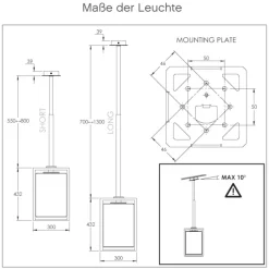 Kubische Pendelleuchte DOME mit Rundglas