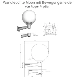 Kugel-Wandleuchte Moon mit Bewegungsmelder