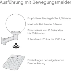 Kugel-Wandleuchte Moon mit Bewegungsmelder