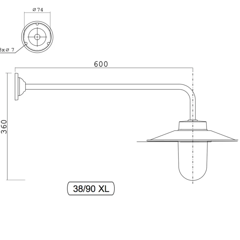 Lange Hofleuchte mit Messingschirm 38-90 M L/XL