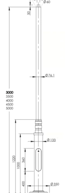 Laternenmast aus Stahl und Aluminium D 300 / 350 / 400 / 450 / 500 cm
