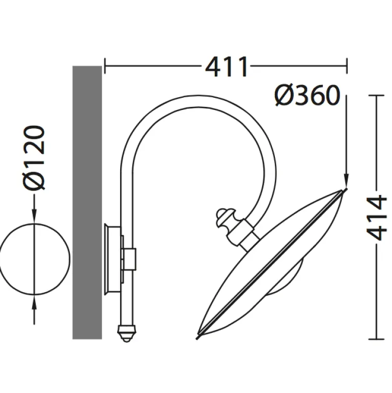 LED-Außen-Wandlampe mit Bogenarm, nach vorne gestellt