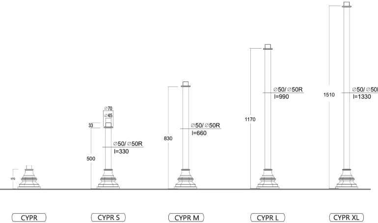 Mast CYPR mit Akanthusblattkelch 17 / 50 / 83 / 117 / 151 cm