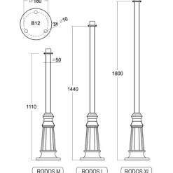 Mast RODOS M mit glatter Säule 111 / 144 / 180 cm