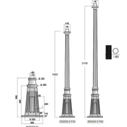 Mastleuchte mit vierseitiger Laterne Rodos GP1K.52TL