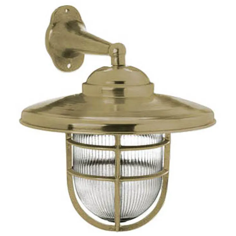 Messing-Wandlampe N° 773 mit Tellerschirm und Schutzglas